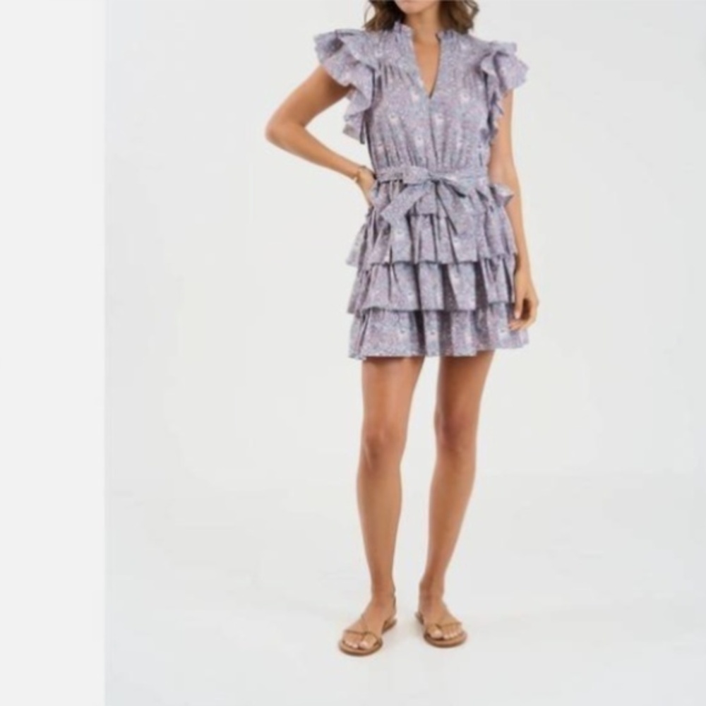 Sundays Roe Gray Purple Cotton Tiered Ruffle Mini Dress S
